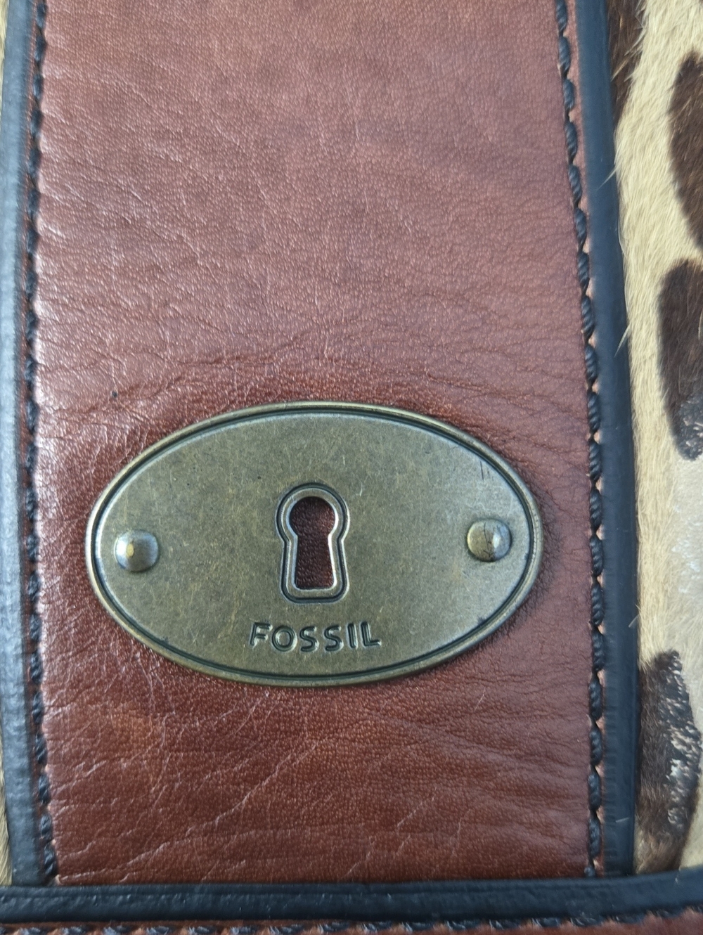 FOSSIL Leather Fold-Over Leopard Clutch Magnetic Closure Vintage - Picture 7 of 12